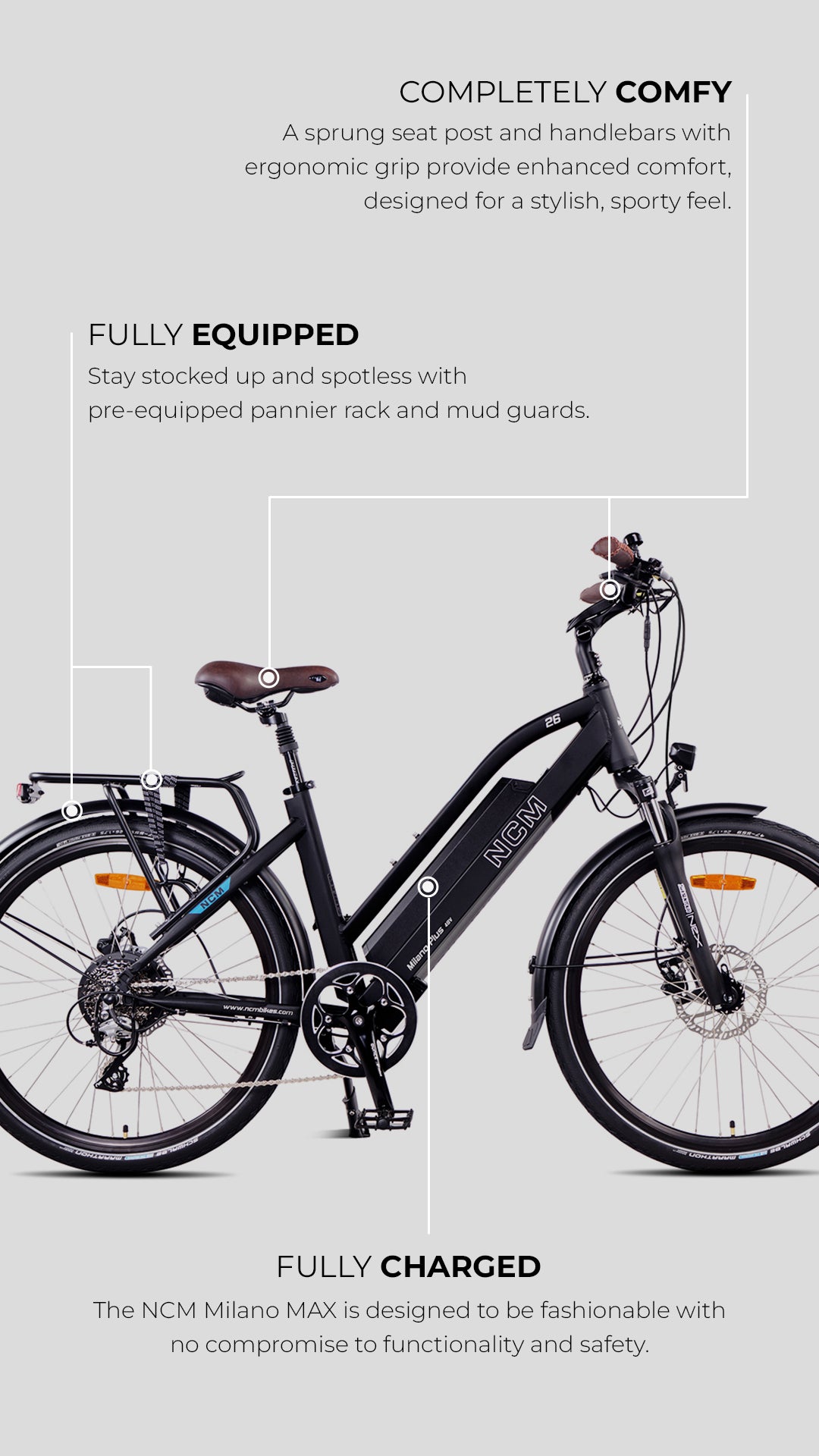 NCM Milano Plus Step Thru Trekking E Bike ncm-milano-plus-step-thru-trekking-e-bike